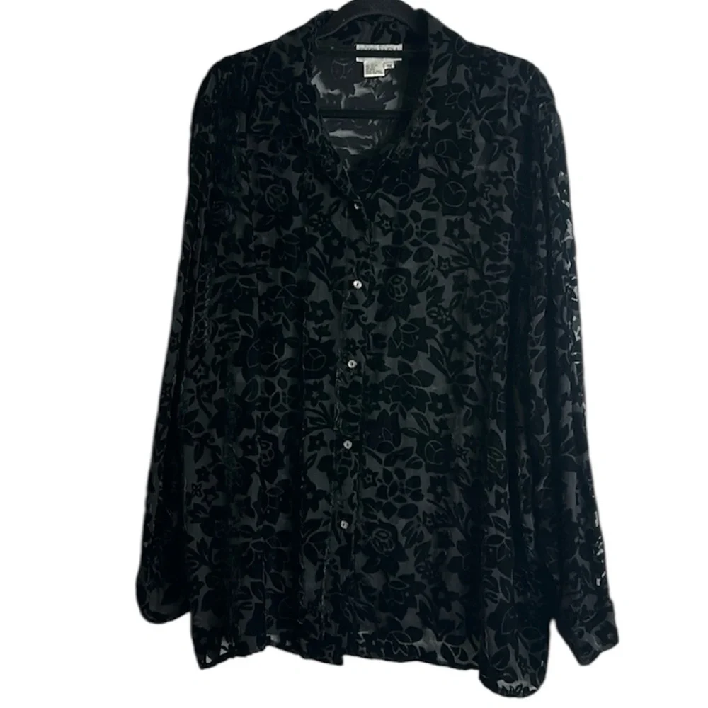 Suchada slik blend button up burnt velvet tunic blouse 3x whimsigoth,, gothic - Picture 1 of 9